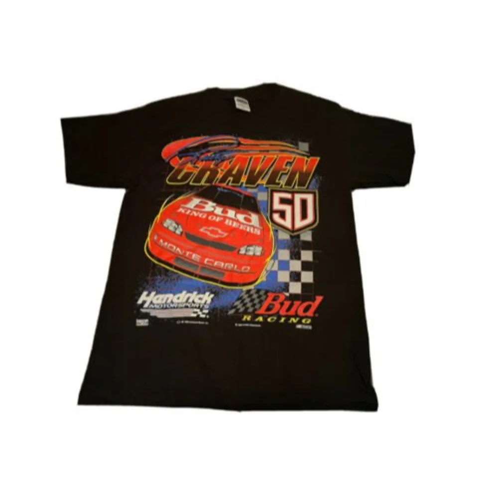 Vintage 90s Nascar T-Shirt Size Large Ricky Craven Budweiser Bud Racing 1998 - Picture 1 of 8